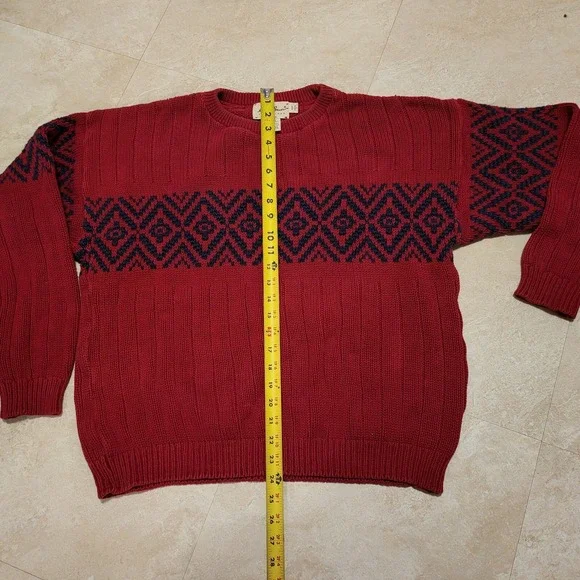 Vintage Eddie Bauer USA Made Red Knit Diamond Pattern Sweater Mens Size L Large - Picture 3 of 7